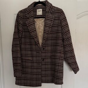 Abercrombie & Fitch Women's Plaid Blazer in Brown and Cream